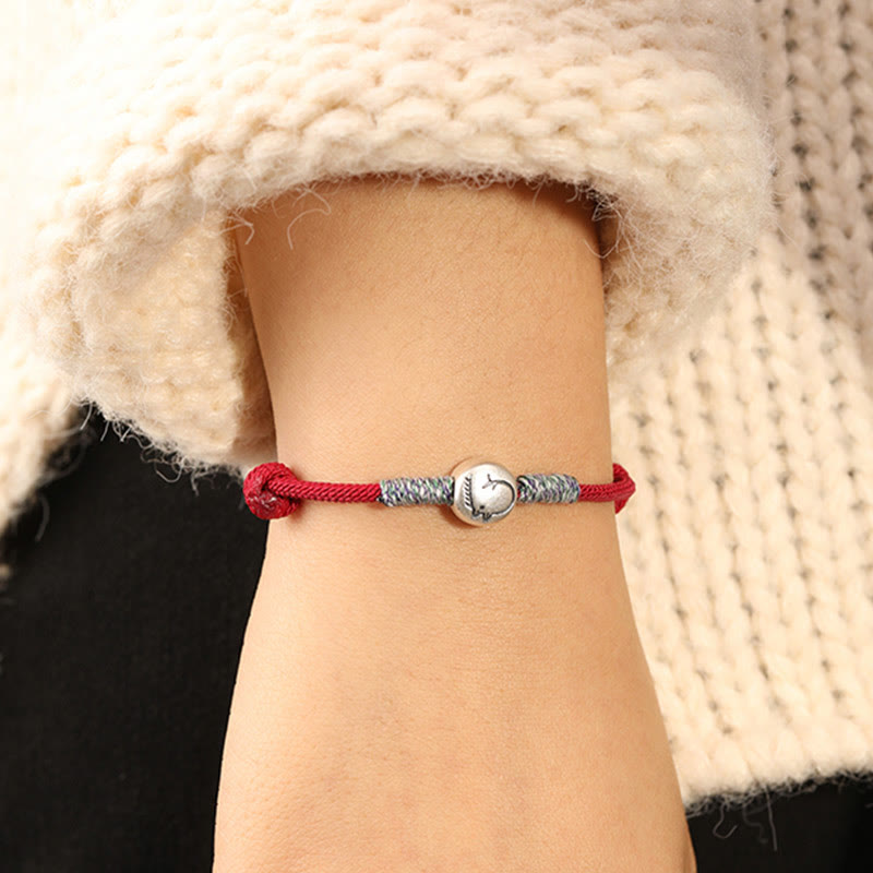999 Sterling Silver Chinese Zodiac Horse Braided Red String Bracelet
