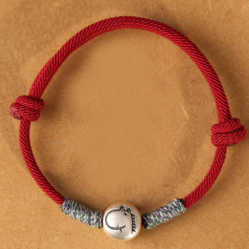 999 Sterling Silver Chinese Zodiac Horse Braided Red String Bracelet
