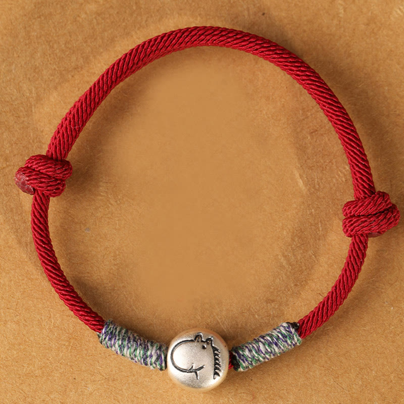 999 Sterling Silver Chinese Zodiac Horse Braided Red String Bracelet