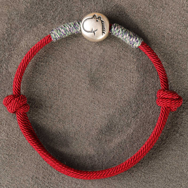 999 Sterling Silver Chinese Zodiac Horse Braided Red String Bracelet