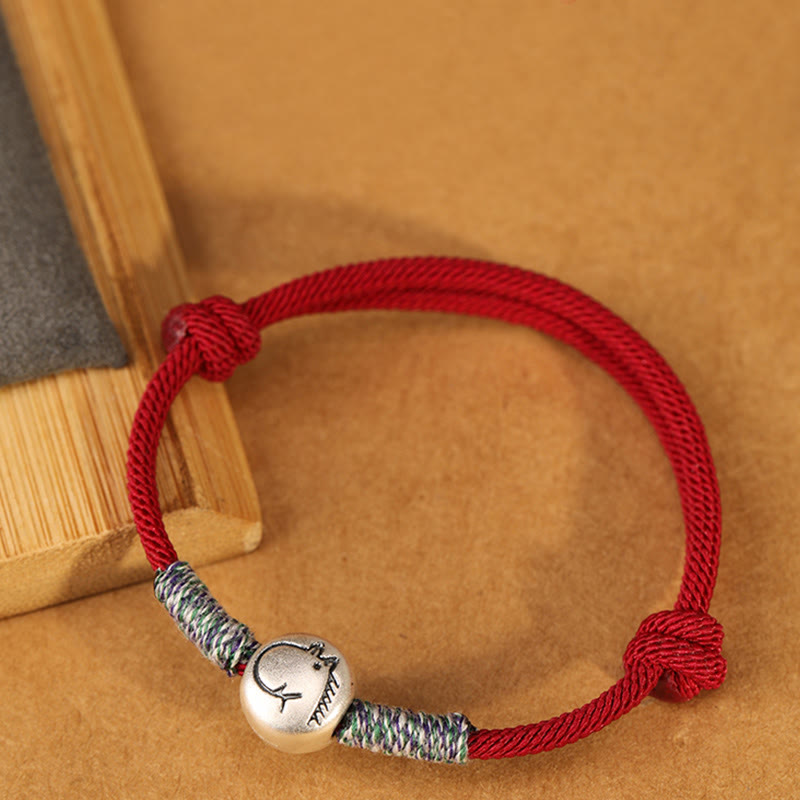 999 Sterling Silver Chinese Zodiac Horse Braided Red String Bracelet
