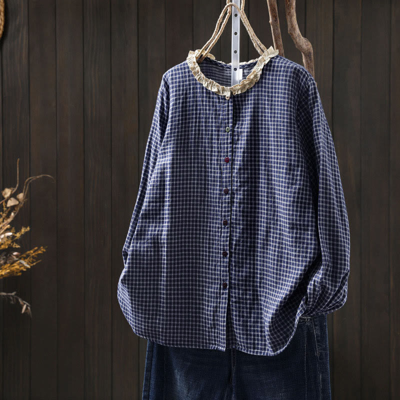 Tactile Cotton Stand-Collar Plaid Mindful Shirt