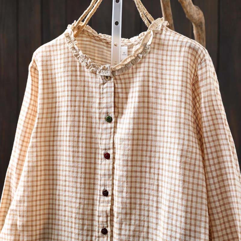 Tactile Cotton Stand-Collar Plaid Mindful Shirt