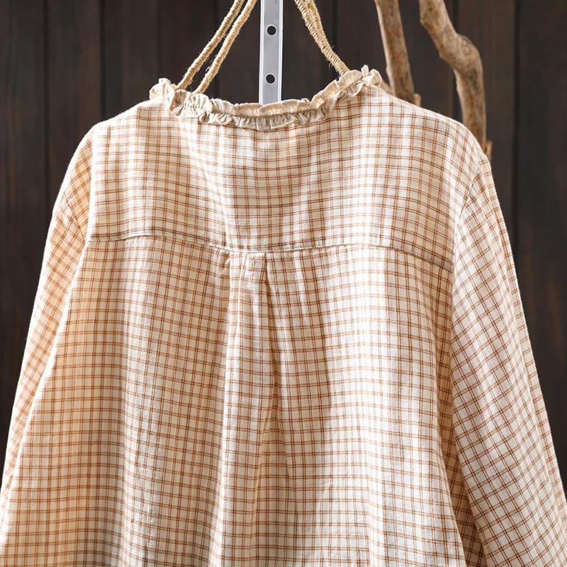 Tactile Cotton Stand-Collar Plaid Mindful Shirt