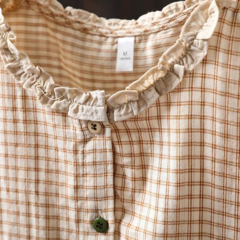 Tactile Cotton Stand-Collar Plaid Mindful Shirt