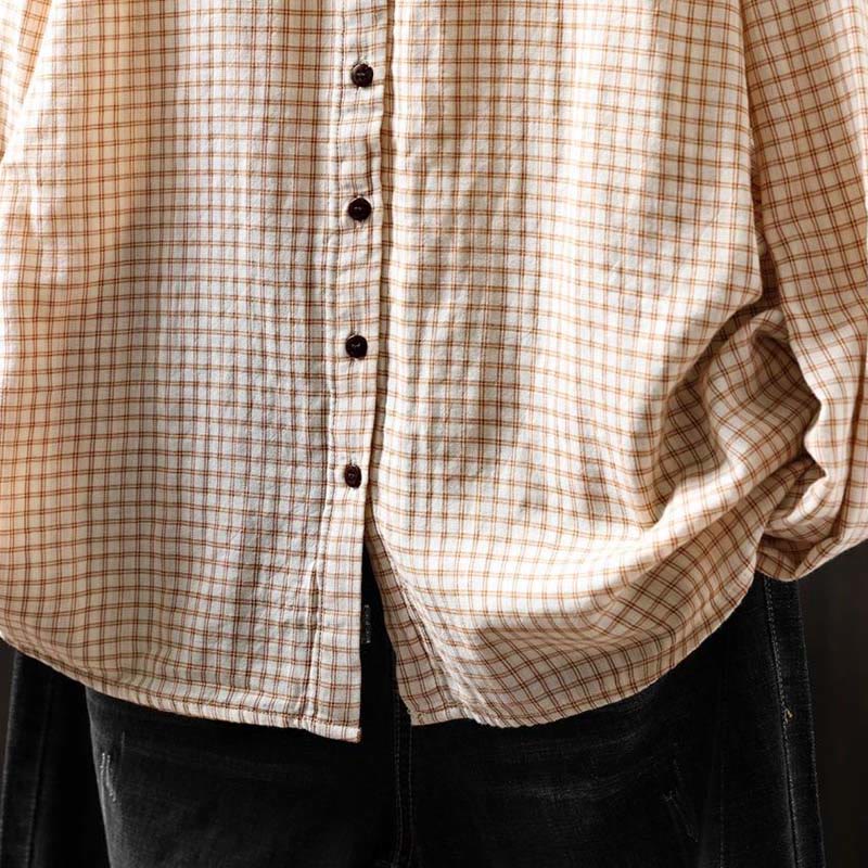Tactile Cotton Stand-Collar Plaid Mindful Shirt