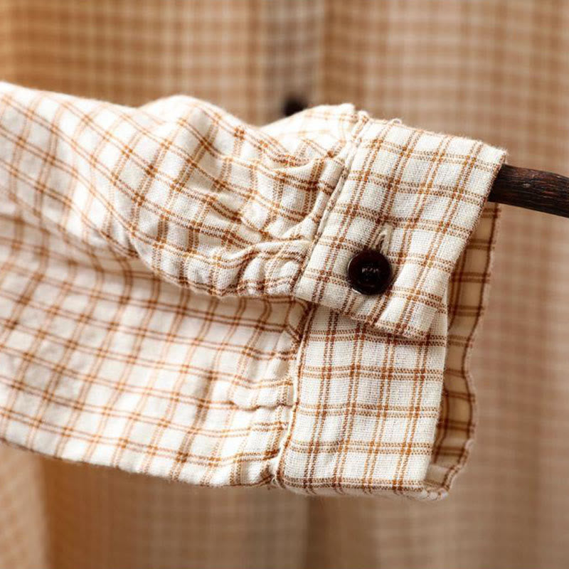 Tactile Cotton Stand-Collar Plaid Mindful Shirt
