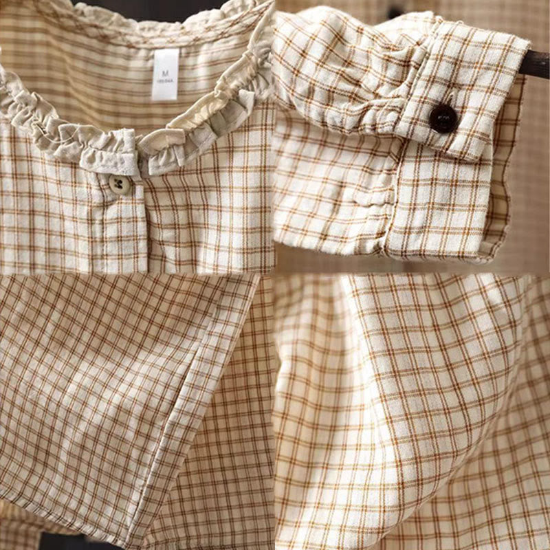 Tactile Cotton Stand-Collar Plaid Mindful Shirt