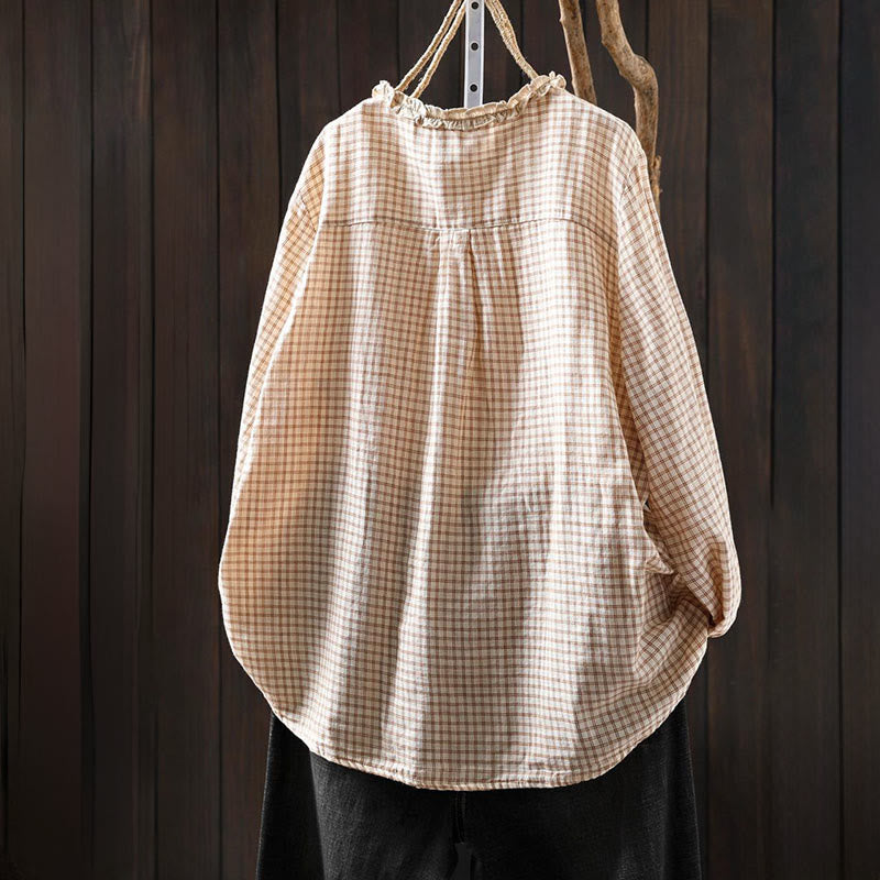 Tactile Cotton Stand-Collar Plaid Mindful Shirt
