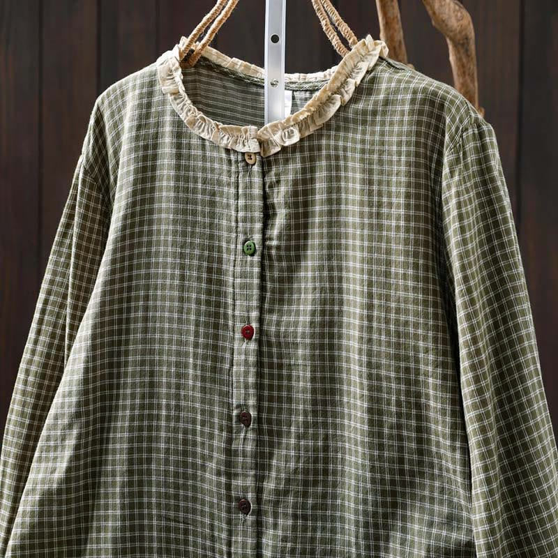 Tactile Cotton Stand-Collar Plaid Mindful Shirt