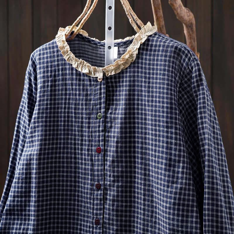 Tactile Cotton Stand-Collar Plaid Mindful Shirt