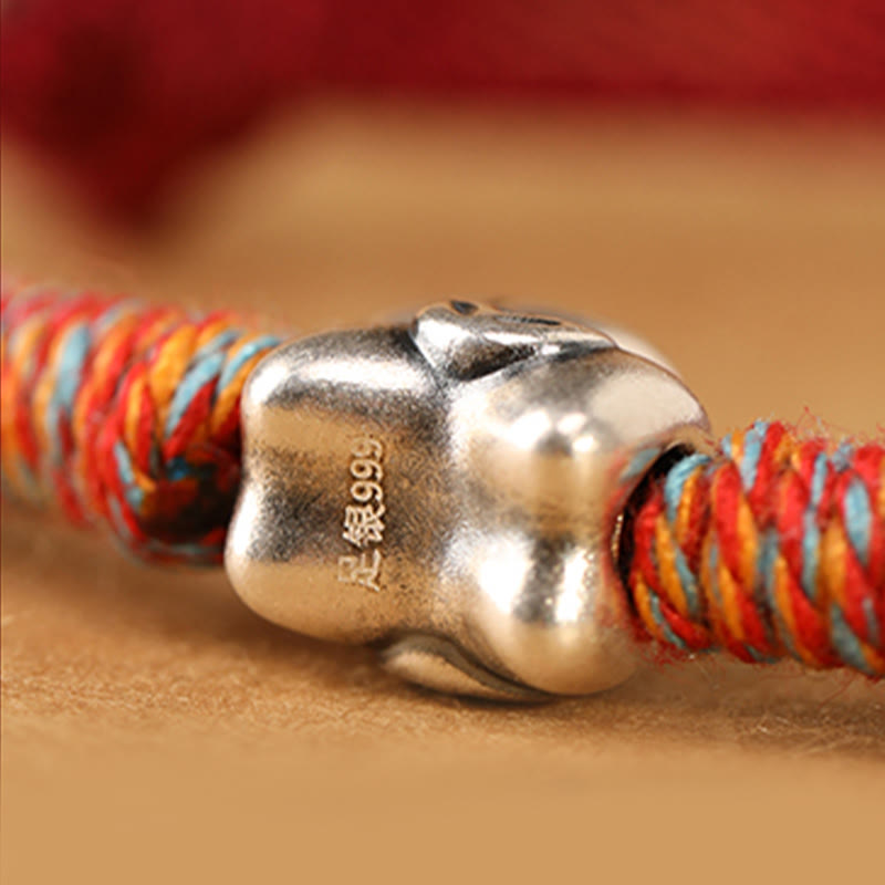 999 Sterling Silver Year of the Horse Fu Character Braided Red String Bracelet