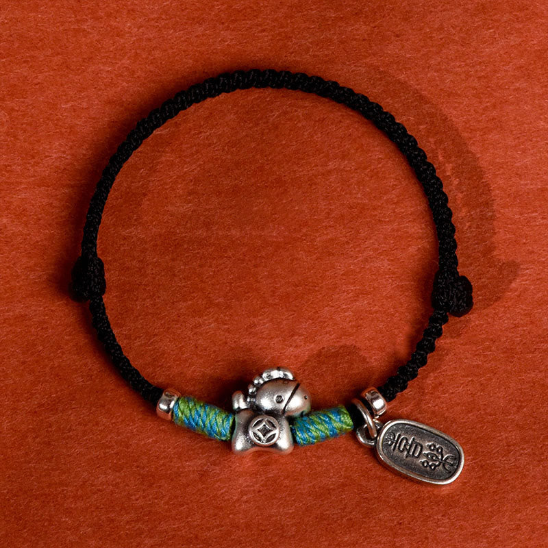 Braided Red String Horse Charm Bracelet Anklet in 999 Sterling Silver