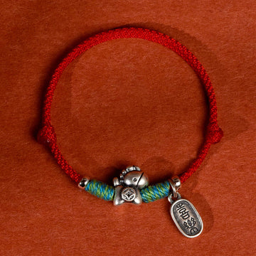 Braided Red String Horse Charm Bracelet Anklet in 999 Sterling Silver
