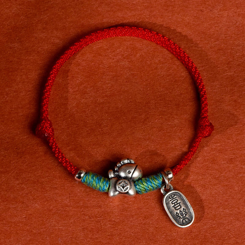 Braided Red String Horse Charm Bracelet Anklet in 999 Sterling Silver