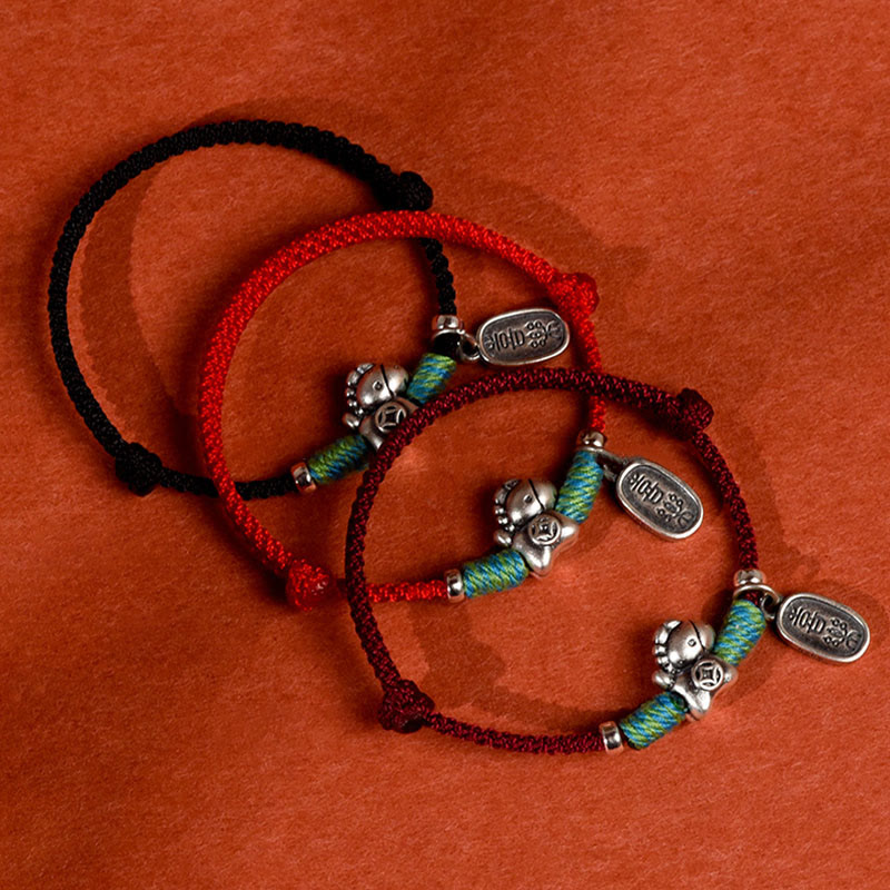 Braided Red String Horse Charm Bracelet Anklet in 999 Sterling Silver