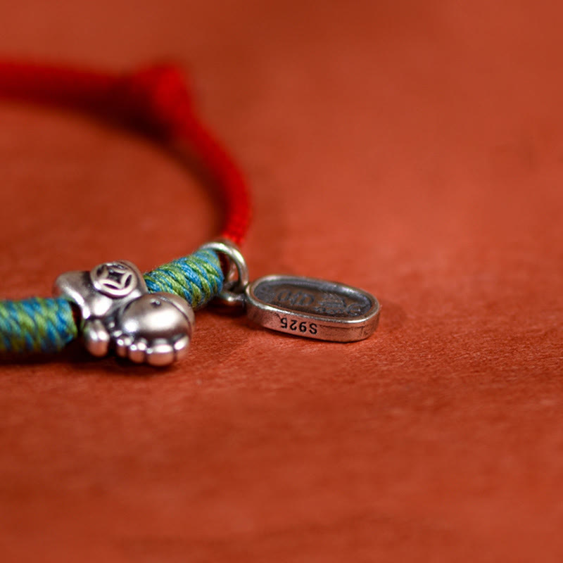 Braided Red String Horse Charm Bracelet Anklet in 999 Sterling Silver