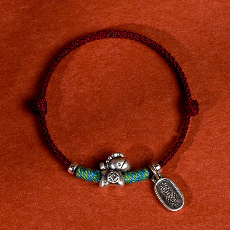 Braided Red String Horse Charm Bracelet Anklet in 999 Sterling Silver
