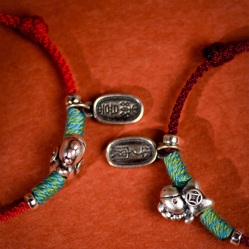 Braided Red String Horse Charm Bracelet Anklet in 999 Sterling Silver