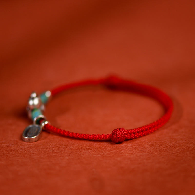Braided Red String Horse Charm Bracelet Anklet in 999 Sterling Silver