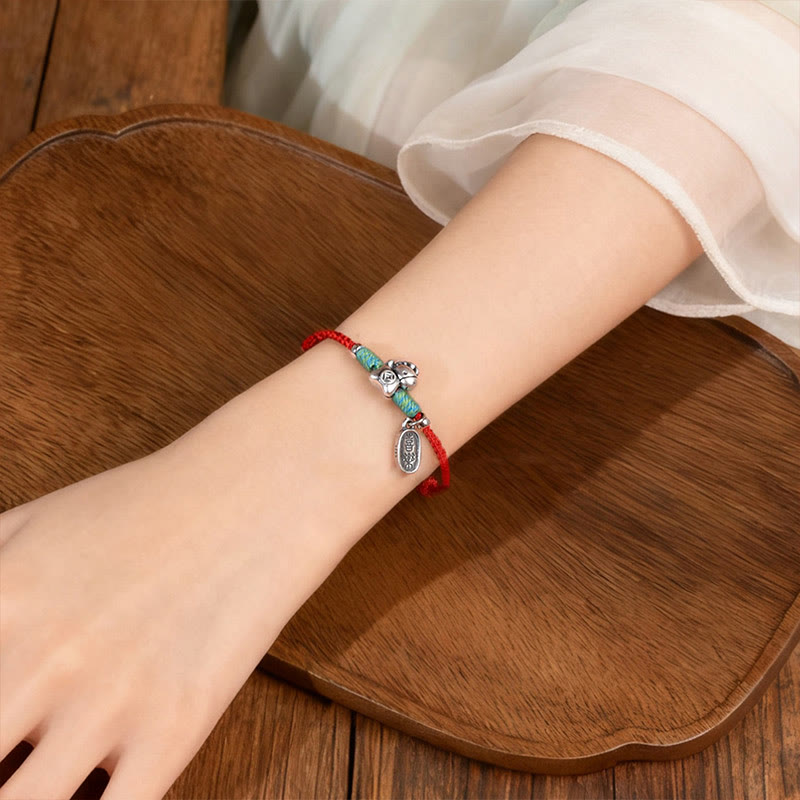 Braided Red String Horse Charm Bracelet Anklet in 999 Sterling Silver