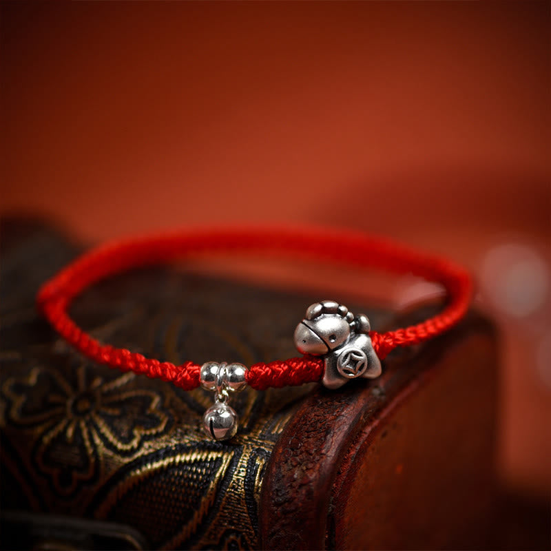 Handmade 999 Sterling Silver Year of the Horse Ritual Bell Red String Bracelet Anklet for All Ages