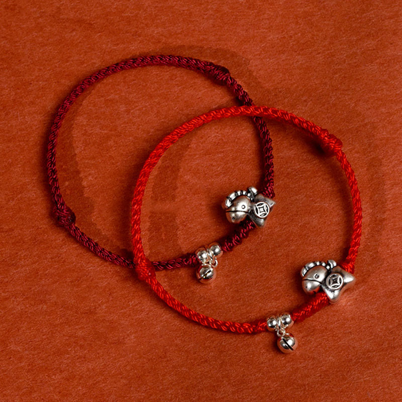 Handmade 999 Sterling Silver Year of the Horse Ritual Bell Red String Bracelet Anklet for All Ages