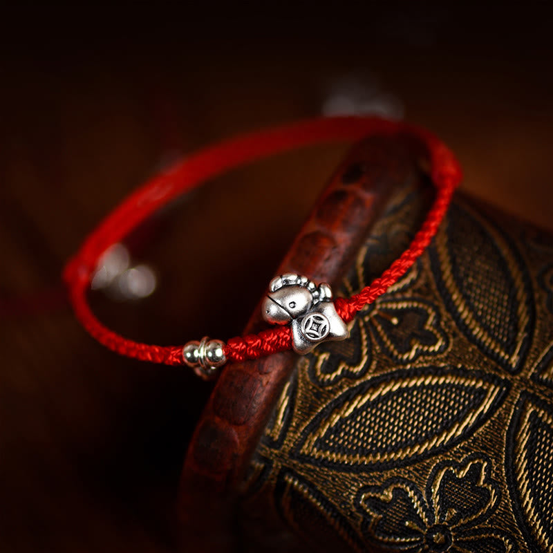 Handmade 999 Sterling Silver Year of the Horse Ritual Bell Red String Bracelet Anklet for All Ages