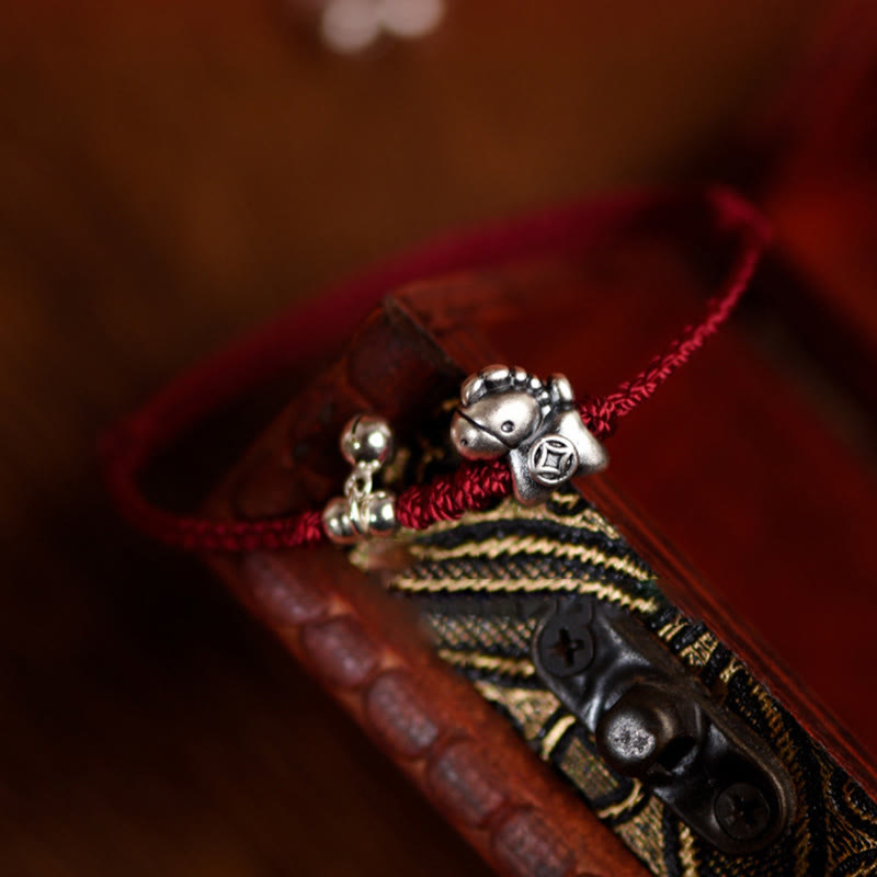 Handmade 999 Sterling Silver Year of the Horse Ritual Bell Red String Bracelet Anklet for All Ages
