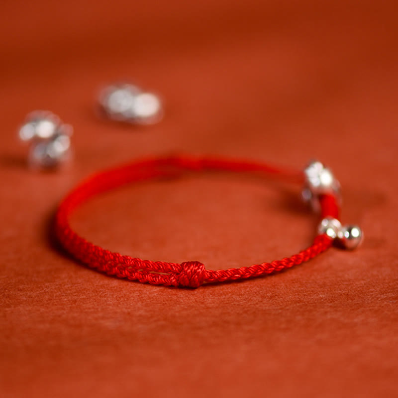Handmade 999 Sterling Silver Year of the Horse Ritual Bell Red String Bracelet Anklet for All Ages