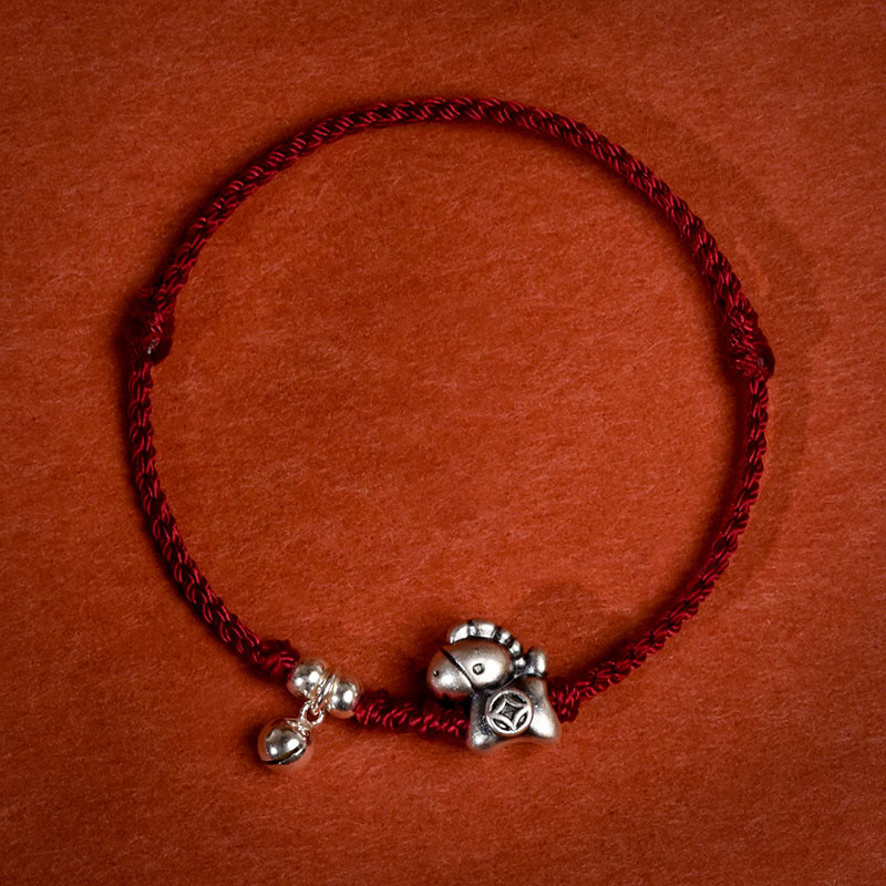 Handmade 999 Sterling Silver Year of the Horse Ritual Bell Red String Bracelet Anklet for All Ages