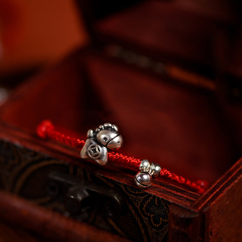 Handmade 999 Sterling Silver Year of the Horse Ritual Bell Red String Bracelet Anklet for All Ages