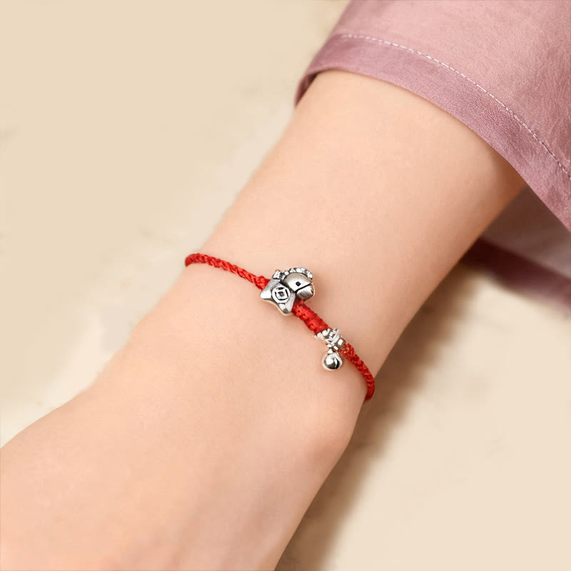 Handmade 999 Sterling Silver Year of the Horse Ritual Bell Red String Bracelet Anklet for All Ages