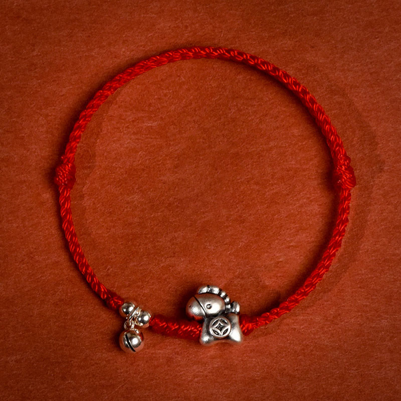 Handmade 999 Sterling Silver Year of the Horse Ritual Bell Red String Bracelet Anklet for All Ages