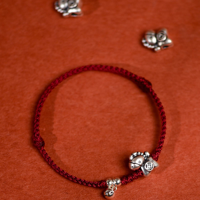 Handmade 999 Sterling Silver Year of the Horse Ritual Bell Red String Bracelet Anklet for All Ages