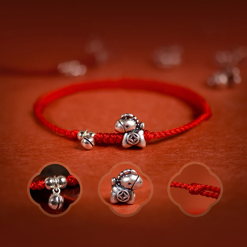 Handmade 999 Sterling Silver Year of the Horse Ritual Bell Red String Bracelet Anklet for All Ages