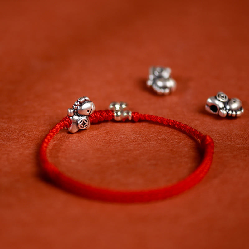 Handmade 999 Sterling Silver Year of the Horse Ritual Bell Red String Bracelet Anklet for All Ages