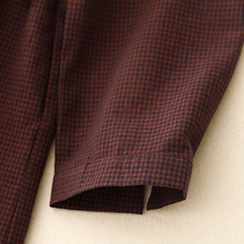 Plaid Stand Collar Long Sleeve Midi Dress with Pockets