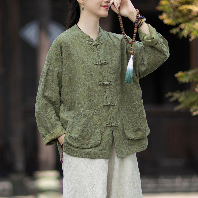 Tactile Cotton Linen Jacquard Frog-Button Women's Meditation Set