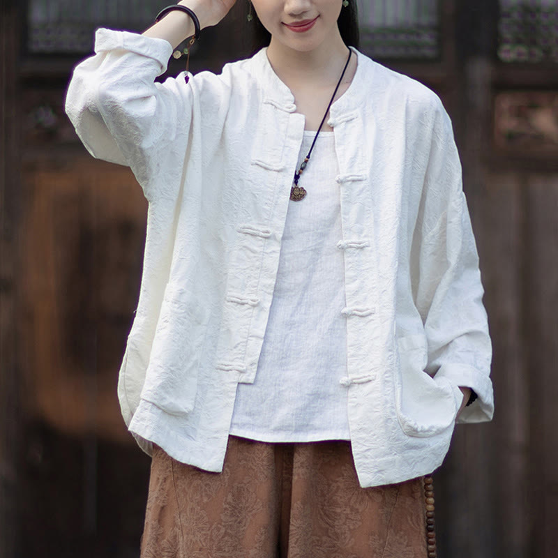 Tactile Cotton Linen Jacquard Frog-Button Women's Meditation Set