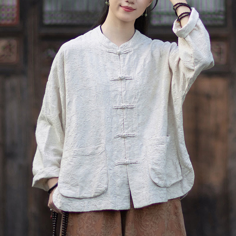 Tactile Cotton Linen Jacquard Frog-Button Women's Meditation Set