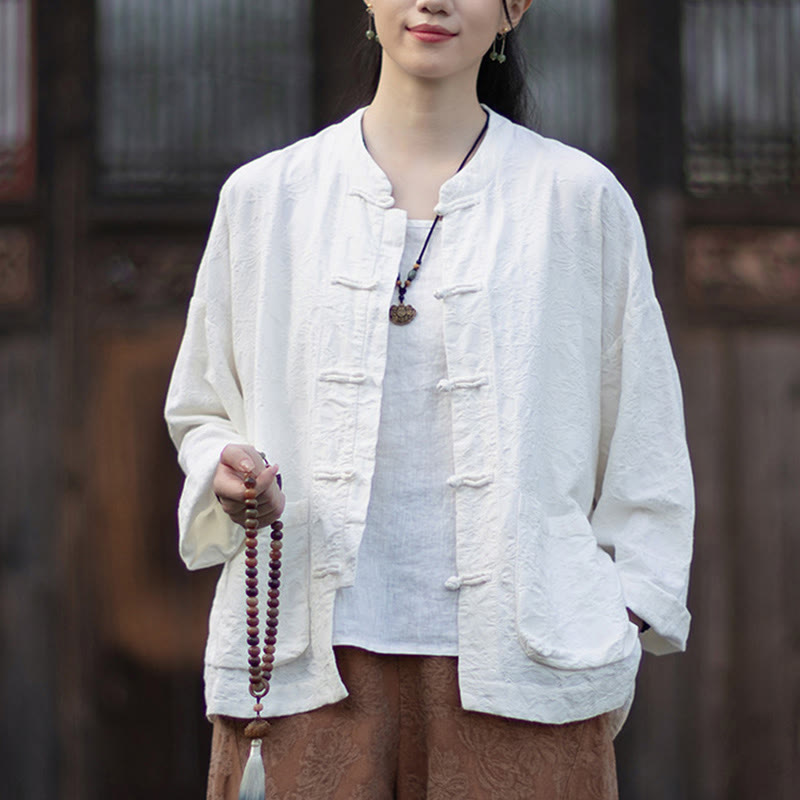 Tactile Cotton Linen Jacquard Frog-Button Women's Meditation Set