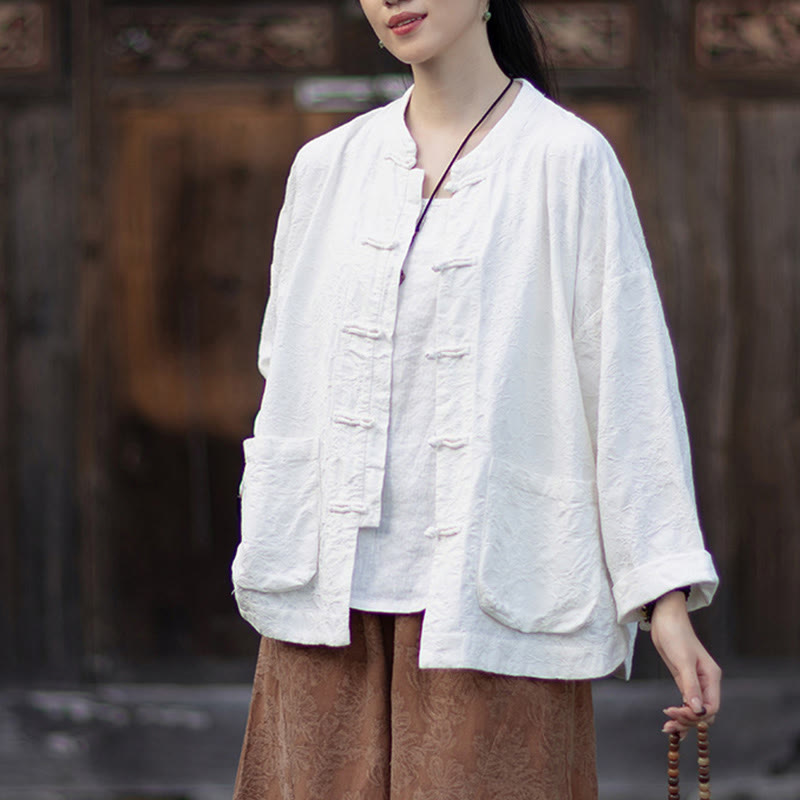 Tactile Cotton Linen Jacquard Frog-Button Women's Meditation Set