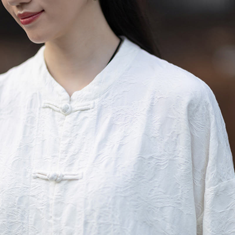 Tactile Cotton Linen Jacquard Frog-Button Women's Meditation Set