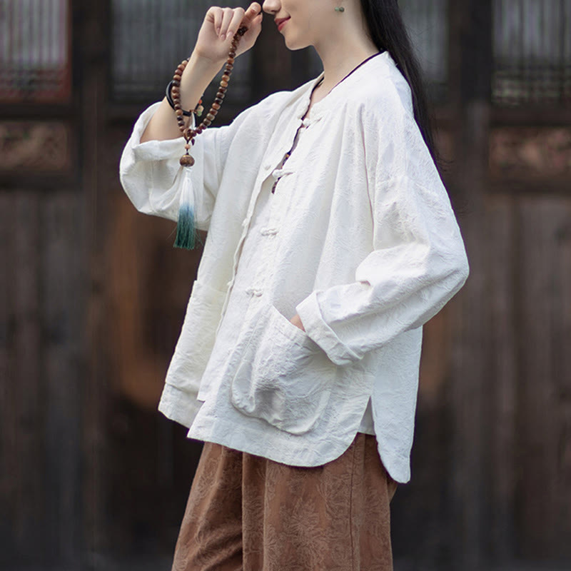 Tactile Cotton Linen Jacquard Frog-Button Women's Meditation Set