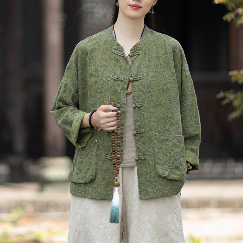 Tactile Cotton Linen Jacquard Frog-Button Women's Meditation Set