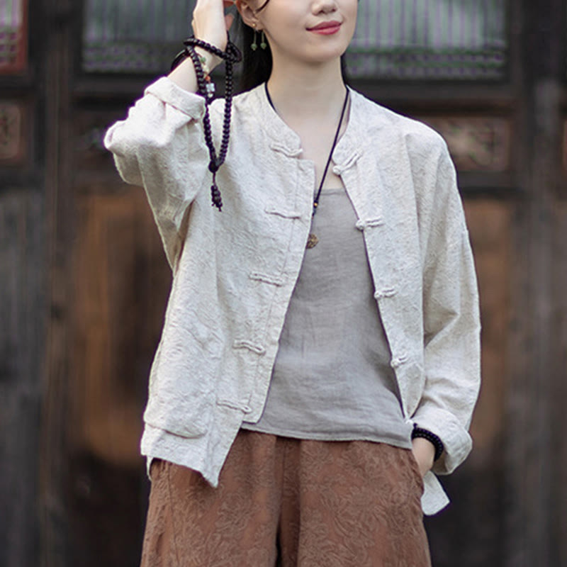 Tactile Cotton Linen Jacquard Frog-Button Women's Meditation Set