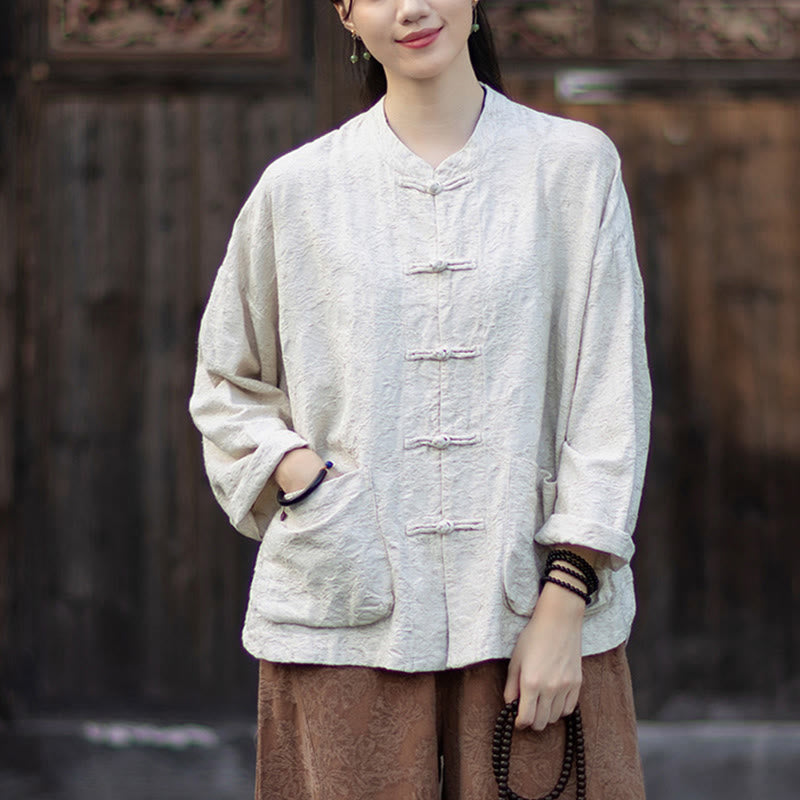 Tactile Cotton Linen Jacquard Frog-Button Women's Meditation Set