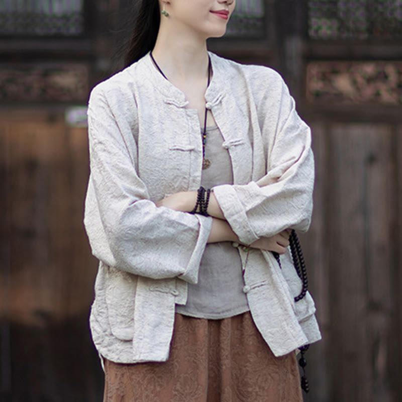 Tactile Cotton Linen Jacquard Frog-Button Women's Meditation Set