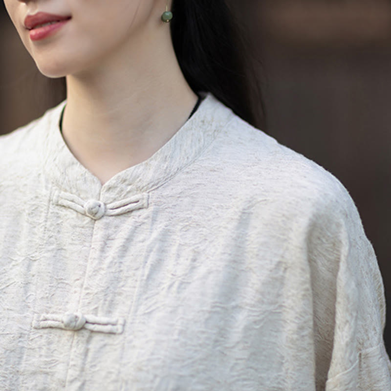 Tactile Cotton Linen Jacquard Frog-Button Women's Meditation Set